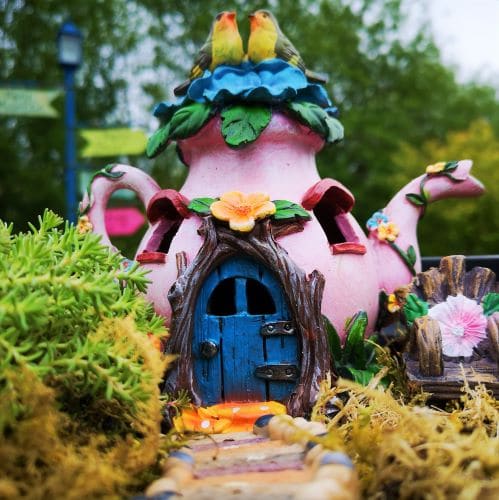 pink solar teapot fairy house bundle