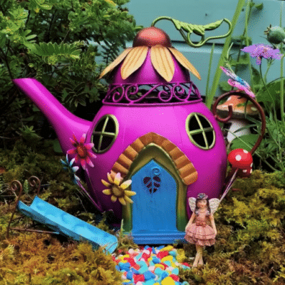 purple teapot fairy house