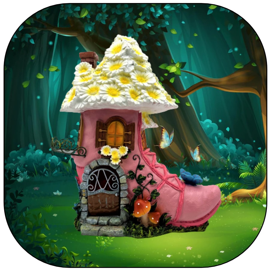 pink boot fairy house